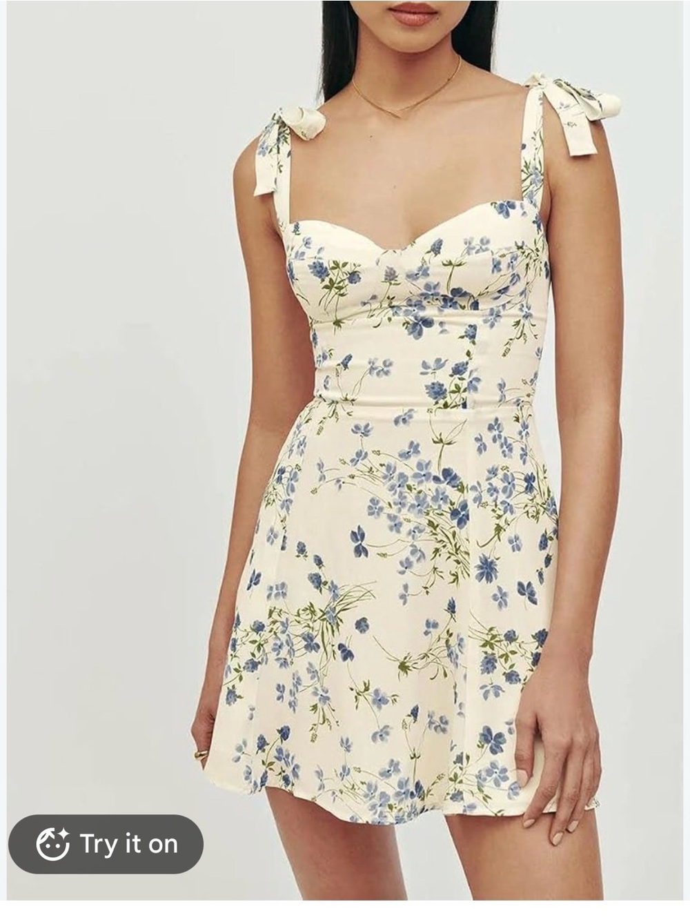 New! Reformation Niara Mini Dress Sz 0 Womans Ivory Clarita Blue Floral Print